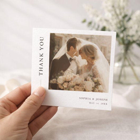 Modern Minimalist Square Romantic Wedding Photo サンキューカード