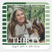 Modern Minimalist Striped 30th Birthday Photo スクエアシール (正面)