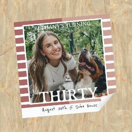 Modern Minimalist Striped 30th Birthday Photo スクエアシール