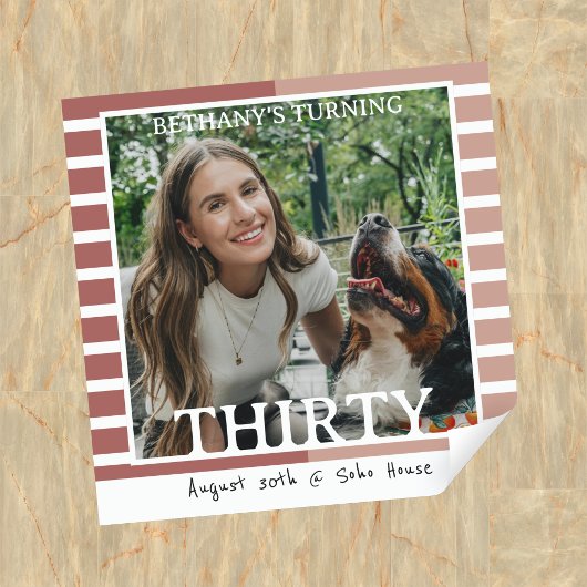 Modern Minimalist Striped 30th Birthday Photo スクエアシール