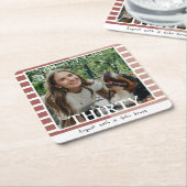 Modern Minimalist Striped 30th Birthday Photo スクエアペーパーコースター (アングル)