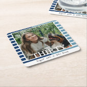 Modern Minimalist Striped 30th Birthday Photo スクエアペーパーコースター (アングル)