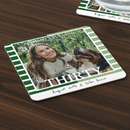 Modern Minimalist Striped 30th Birthday Photo スクエアペーパーコースター