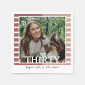 Modern Minimalist Striped 30th Birthday Photo スタンダードカクテルナプキン (正面)