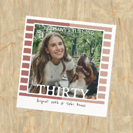 Modern Minimalist Striped 30th Birthday Photo スタンダードカクテルナプキン