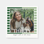 Modern Minimalist Striped 30th Birthday Photo スタンダードカクテルナプキン (正面)