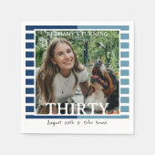 Modern Minimalist Striped 30th Birthday Photo スタンダードカクテルナプキン (正面)