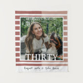 Modern Minimalist Striped 30th Birthday Photo タペストリー (正面)