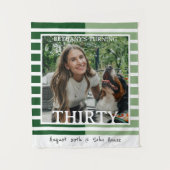 Modern Minimalist Striped 30th Birthday Photo タペストリー (正面)