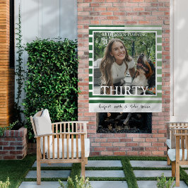 Modern Minimalist Striped 30th Birthday Photo タペストリー