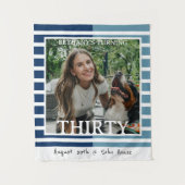 Modern Minimalist Striped 30th Birthday Photo タペストリー (正面)