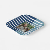 Modern Minimalist Striped 30th Birthday Photo ペーパープレート (傾斜あり)