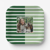 Modern Minimalist Striped 30th Birthday Photo ペーパープレート (正面)