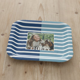 Modern Minimalist Striped 30th Birthday Photo ペーパープレート