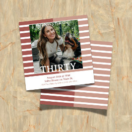 Modern Minimalist Striped 30th Birthday Square 招待状