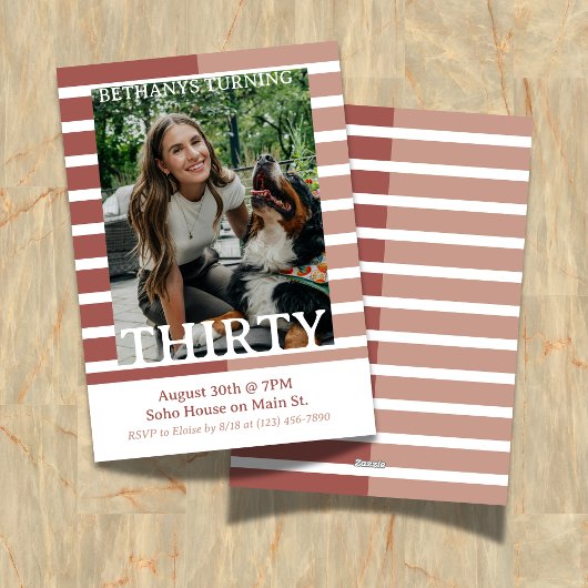 Modern Minimalist Striped Thirtieth Birthday Photo 招待状