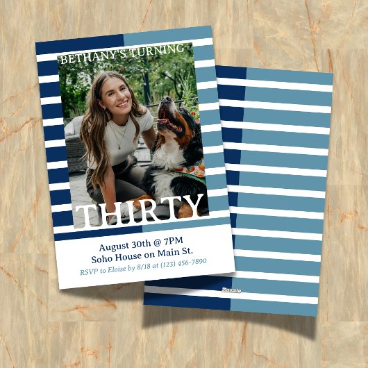 Modern Minimalist Striped Thirtieth Birthday Photo 招待状