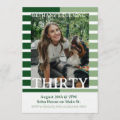 Modern Minimalist Striped Thirtieth Birthday Photo 招待状 (正面)