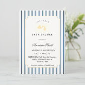 Modern & Minimalist Stripes Stork Baby Shower  招待状 (スタンド正面)