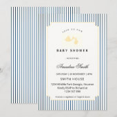 Modern & Minimalist Stripes Stork Baby Shower  招待状 (正面/裏面)
