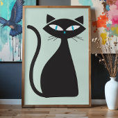 Modern Minimalist Stylish Retro Atomic Black Cat ポスター