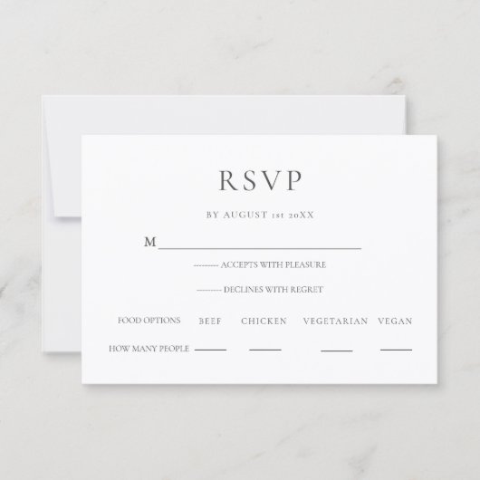 Modern Minimalist Swan RSVP Card with Meal Options (正面)