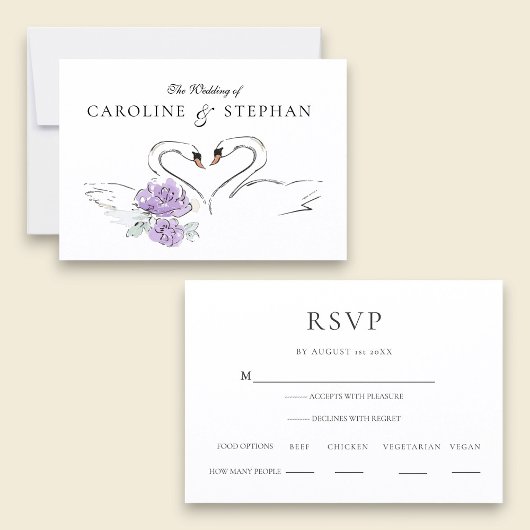 Modern Minimalist Swan RSVP Card with Meal Options