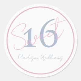 Modern Minimalist Sweet 16th Pink Blue Birthday ラウンドシール