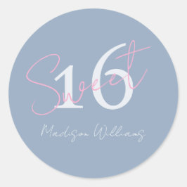 Modern Minimalist Sweet 16th Pink Blue Birthday ラウンドシール