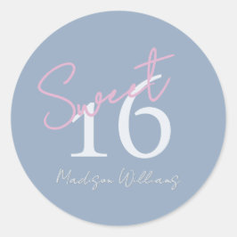 Modern Minimalist Sweet 16th Pink Blue Birthday ラウンドシール