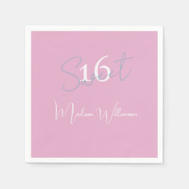 Modern Minimalist Sweet 16th Pink Blue Napkin スタンダードカクテルナプキン