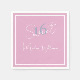 Modern Minimalist Sweet 16th Pink Blue Napkin スタンダードカクテルナプキン