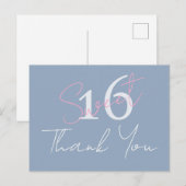 Modern Minimalist Sweet 16th Pink Blue Thankyou ポストカード (正面/裏面)
