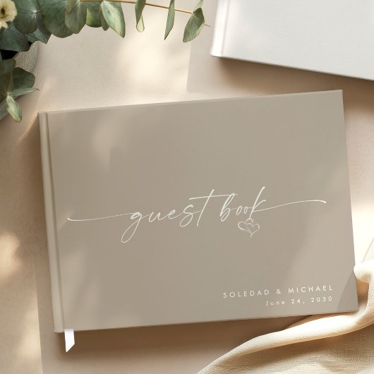 Modern Minimalist Taupe Script Wedding  ゲストブック