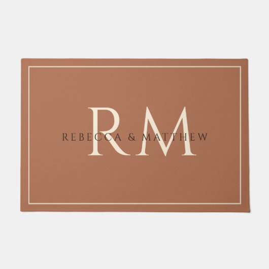 Modern Minimalist Terracotta Couple Monogram ドアマット (正面)