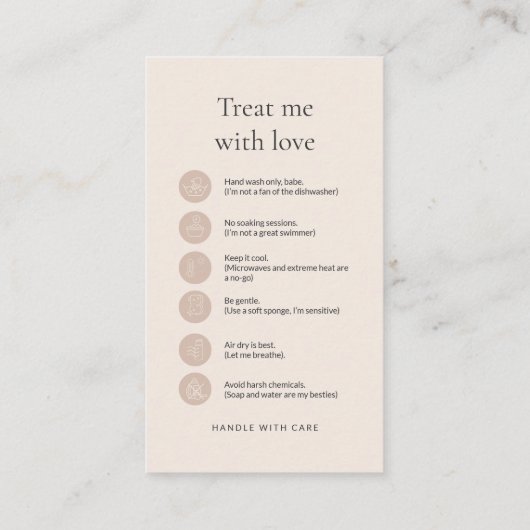 Modern Minimalist Tumbler Care Card with Barcode 名刺 (裏面)