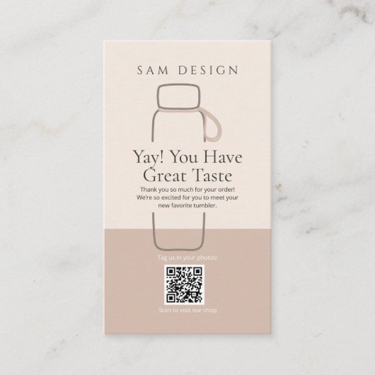 Modern Minimalist Tumbler Care Card with Barcode 名刺 (正面)