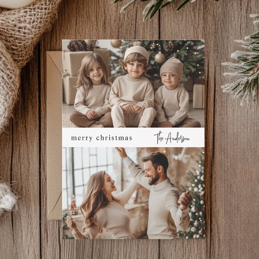 Modern Minimalist Two Photo Christmas Family シーズンカード