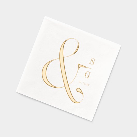 Modern minimalist typography couples monogram 箔ナプキン (左)