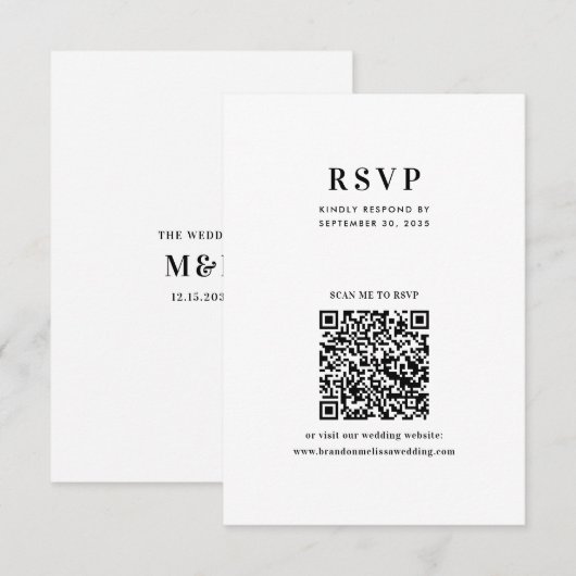 Modern Minimalist Typography QR Code Wedding 出欠カード (正面/裏面)