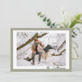 Modern Minimalist Warm Sage Green Photo Christmas シーズンカード (スタンド正面)