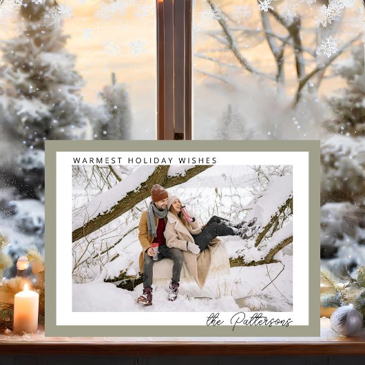 Modern Minimalist Warm Sage Green Photo Christmas シーズンカード