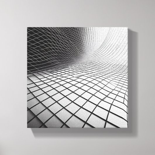 Modern Minimalist Wavy Grid Art - 3D Abstract Wire キャンバスプリント (正面)