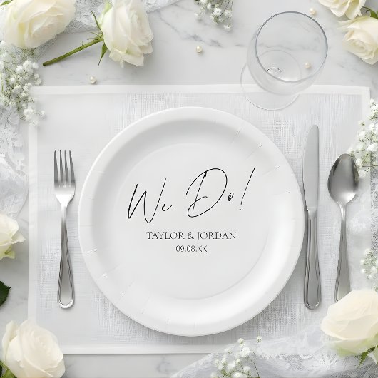 Modern Minimalist We Do! Script Wedding Dinner ペーパープレート