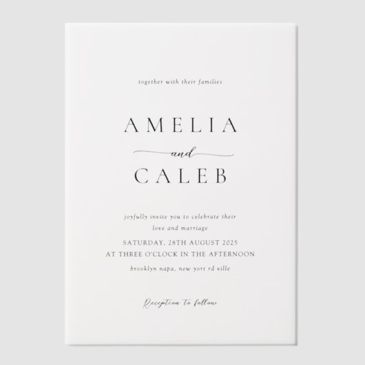 Modern Minimalist Wedding ベラム紙招待状 (正面)