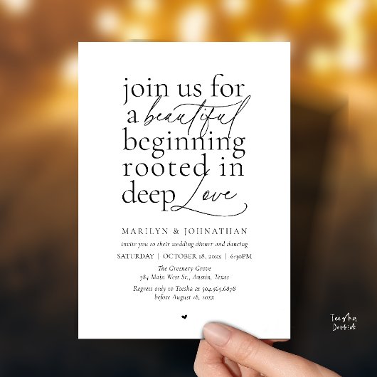 Modern Minimalist Wedding Beautiful Love Dinner 招待状