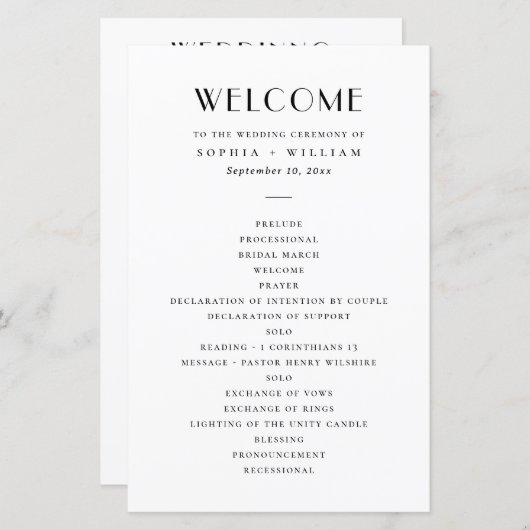 Modern Minimalist Wedding | Black & White Program (正面/裏面)