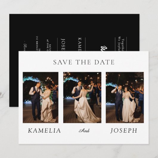 Modern Minimalist Wedding Collage | Elegant Script 招待状 (正面/裏面)