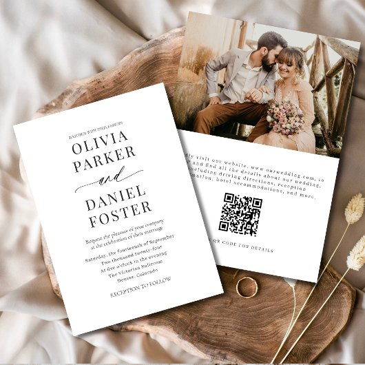 Modern Minimalist Wedding Photo QR Code  招待状