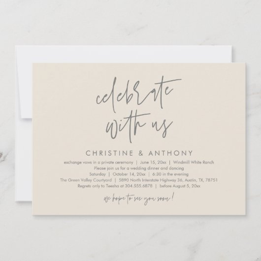 Modern Minimalist Wedding Reception Dinner 招待状 (正面)